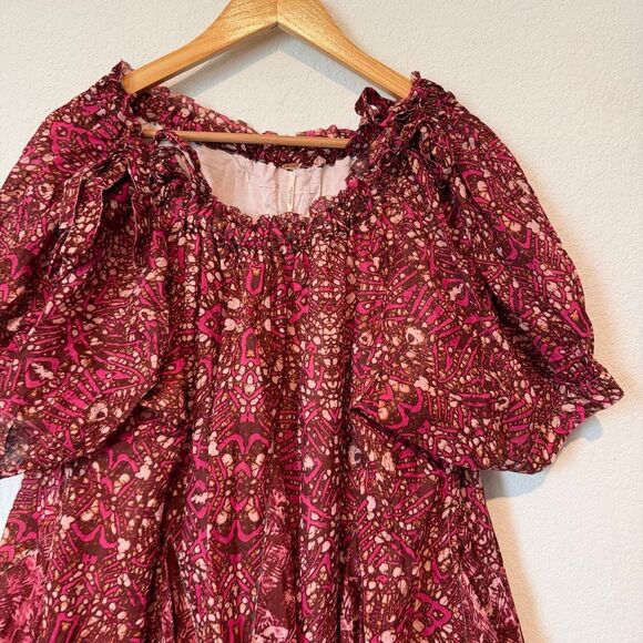 Free People Fuchsia Floral Jet Set Mini Babydoll Dress Women's Size Medium - Picture 3 of 5